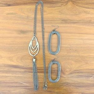 Silver Tassel Necklace & Wire Mesh Earring Set